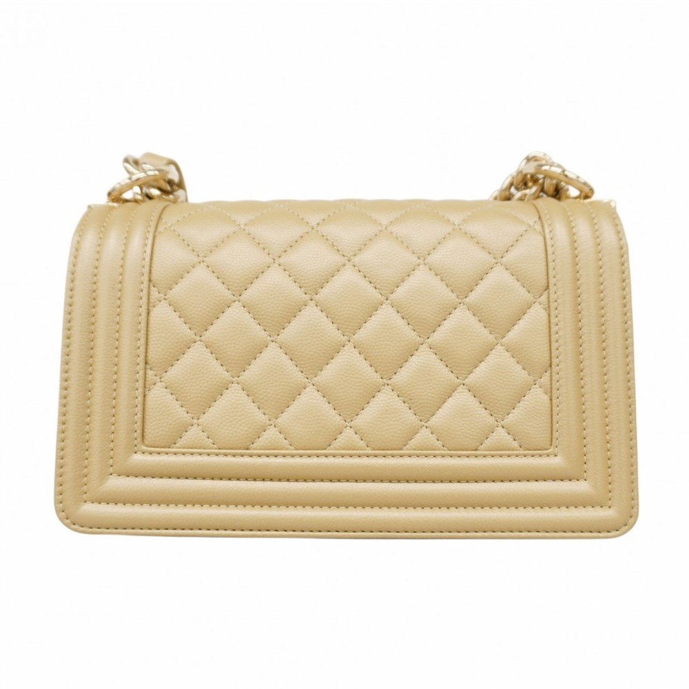 Chanel Shoulder Bag Boy Chain Caviar Skin Beige Champagne Women's - Picture 10 of 11